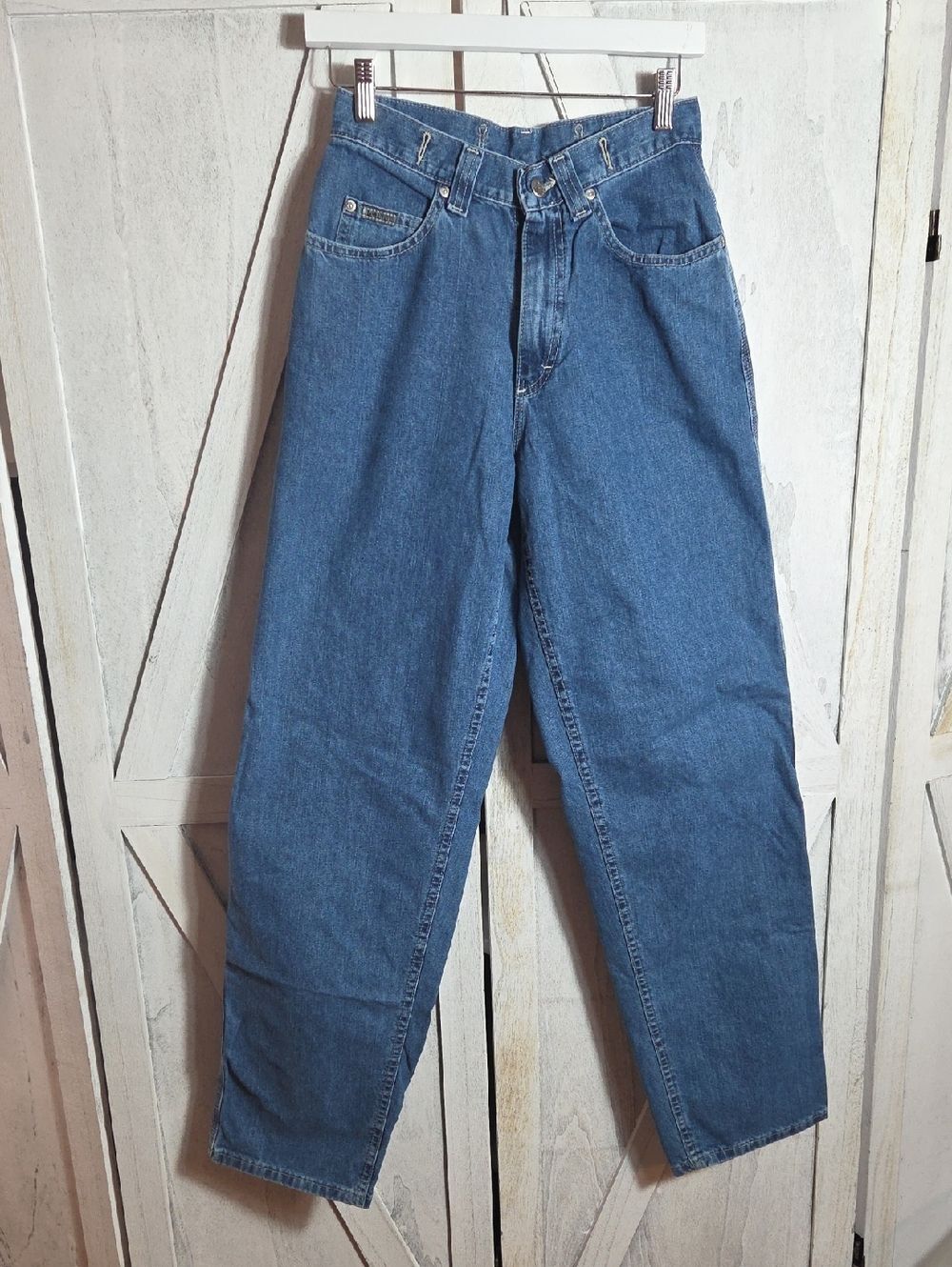 Lee Riveted Straight Leg Jeans High Rise Adjustable Back Buckle Size 6 Long
